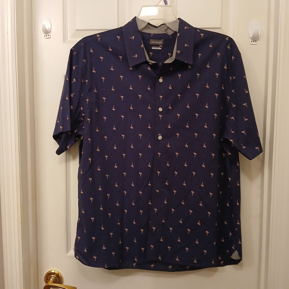 Van Heusen Never Tuck Slim Fit Shirt Men's Size XXL Navy